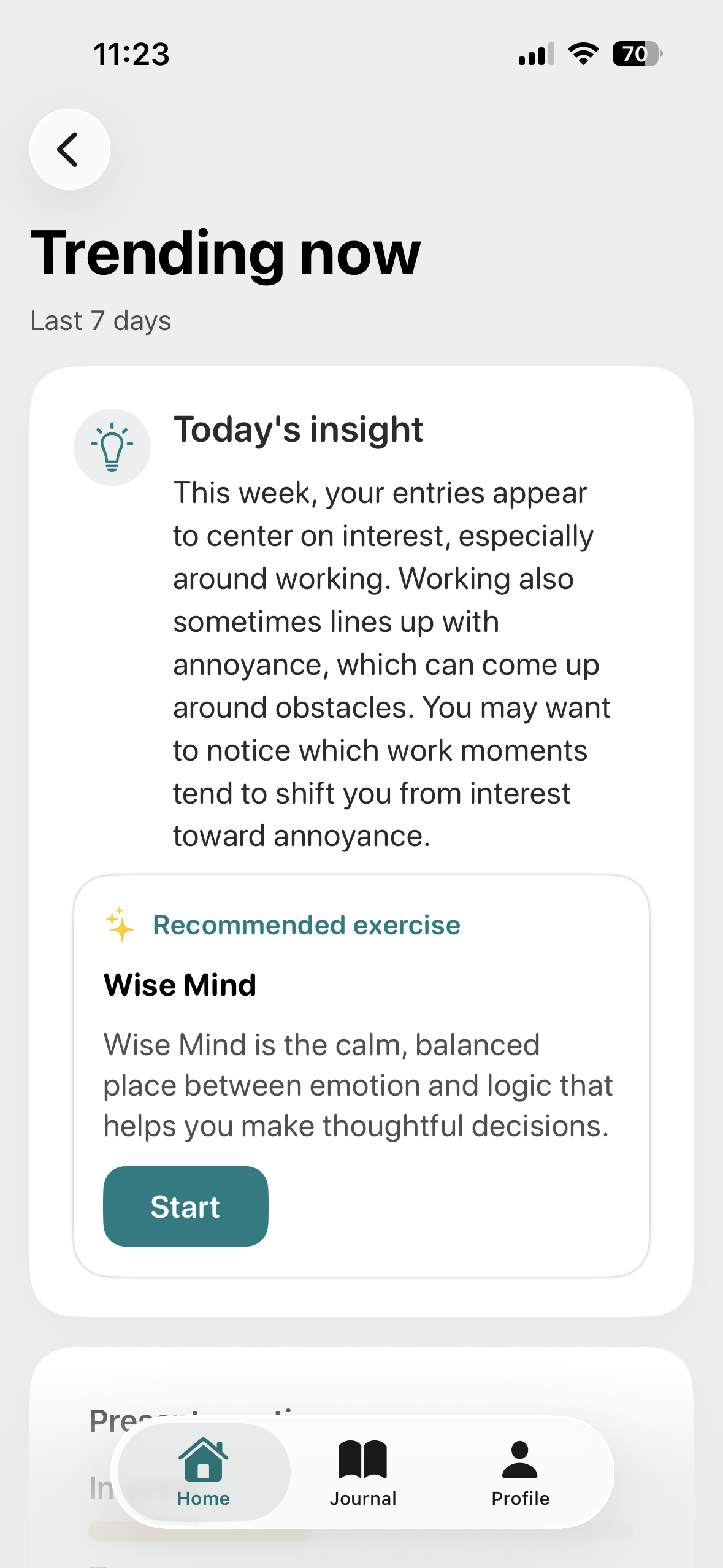 Trending emotions and exercises